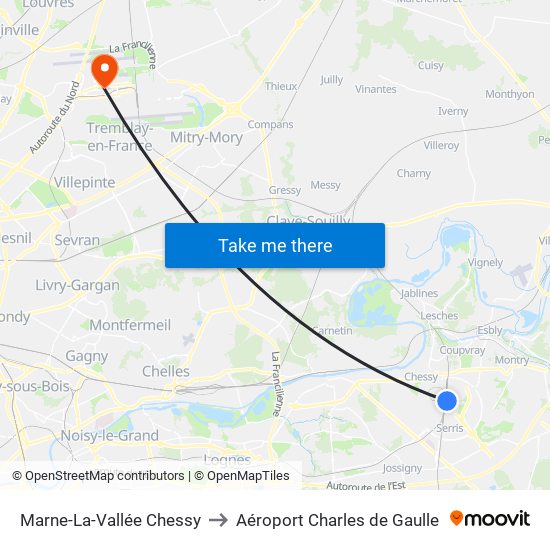 Marne-La-Vallée Chessy to Aéroport Charles de Gaulle map