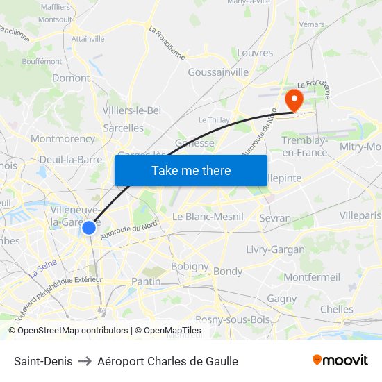 Saint-Denis to Aéroport Charles de Gaulle map