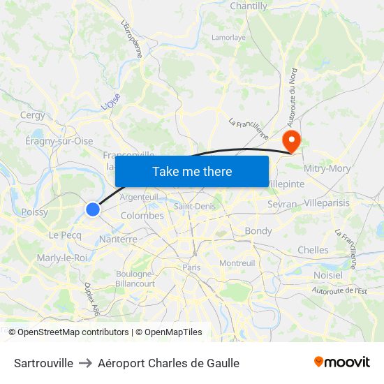 Sartrouville to Aéroport Charles de Gaulle map
