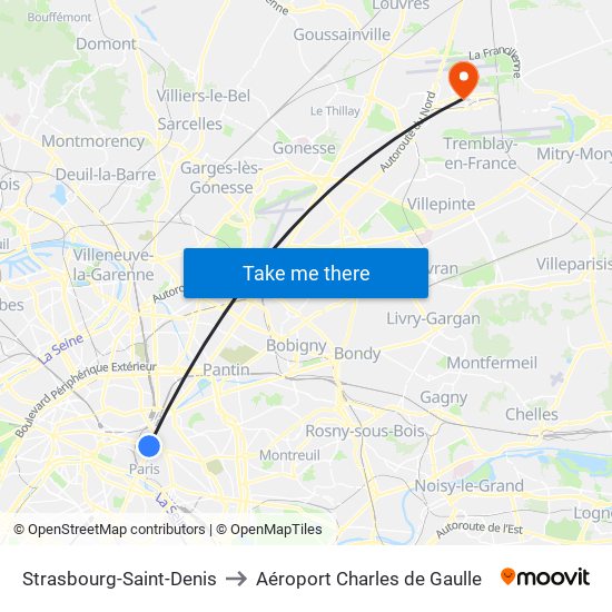 Strasbourg-Saint-Denis to Aéroport Charles de Gaulle map