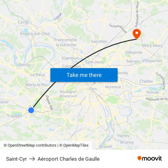Saint-Cyr to Aéroport Charles de Gaulle map