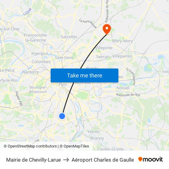 Mairie de Chevilly-Larue to Aéroport Charles de Gaulle map