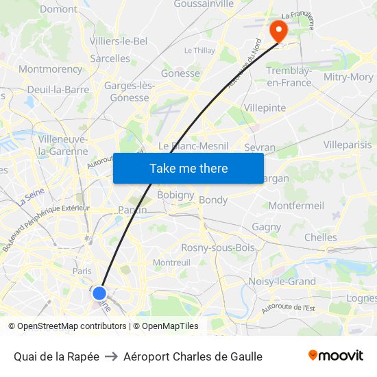 Quai de la Rapée to Aéroport Charles de Gaulle map