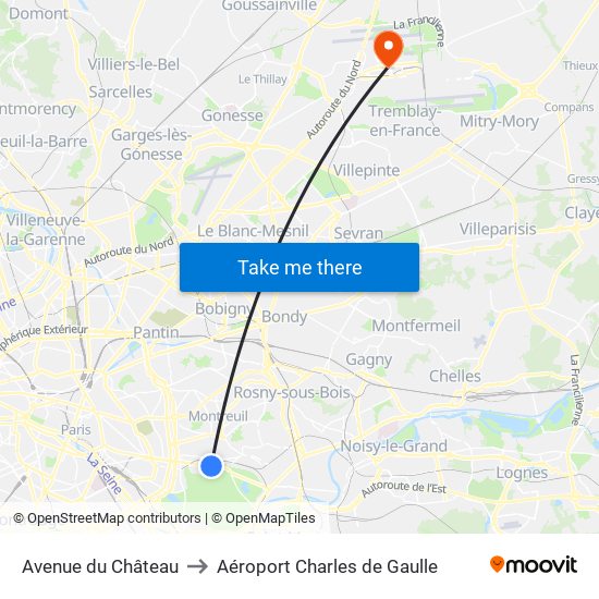 Avenue du Château to Aéroport Charles de Gaulle map