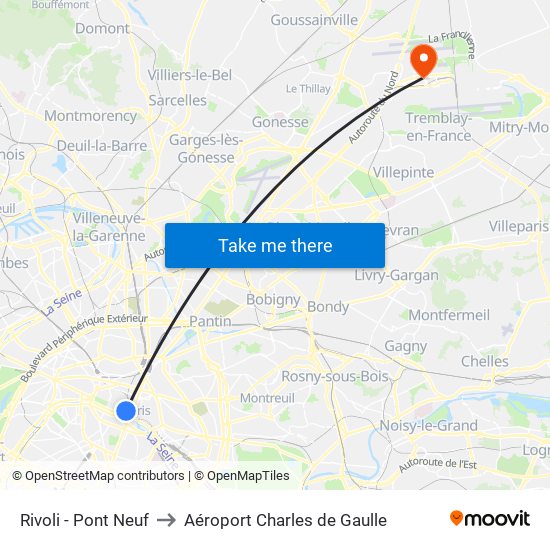 Rivoli - Pont Neuf to Aéroport Charles de Gaulle map