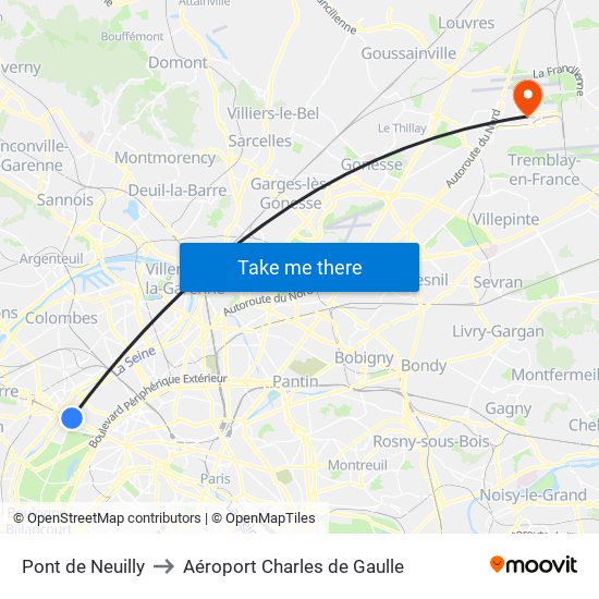 Pont de Neuilly to Aéroport Charles de Gaulle map