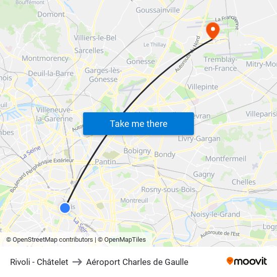 Rivoli - Châtelet to Aéroport Charles de Gaulle map
