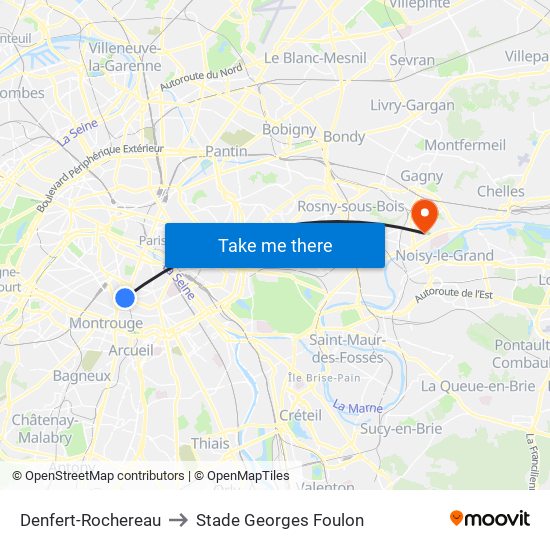 Denfert-Rochereau to Stade Georges Foulon map