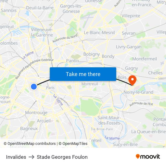 Invalides to Stade Georges Foulon map