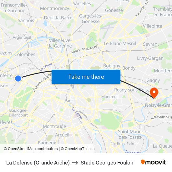 La Défense (Grande Arche) to Stade Georges Foulon map