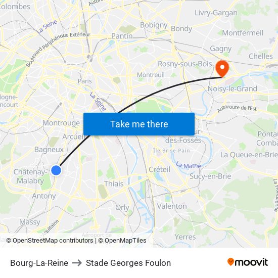 Bourg-La-Reine to Stade Georges Foulon map