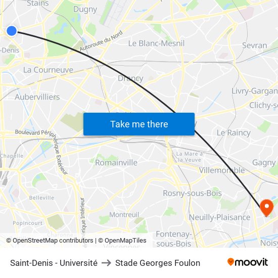 Saint-Denis - Université to Stade Georges Foulon map