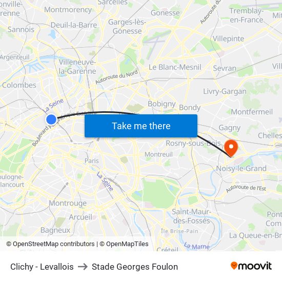 Clichy - Levallois to Stade Georges Foulon map