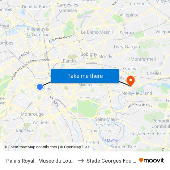 Palais Royal - Musée du Louvre to Stade Georges Foulon map
