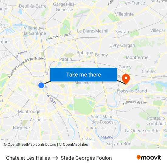 Châtelet Les Halles to Stade Georges Foulon map