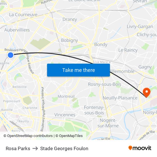 Rosa Parks to Stade Georges Foulon map