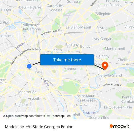 Madeleine to Stade Georges Foulon map