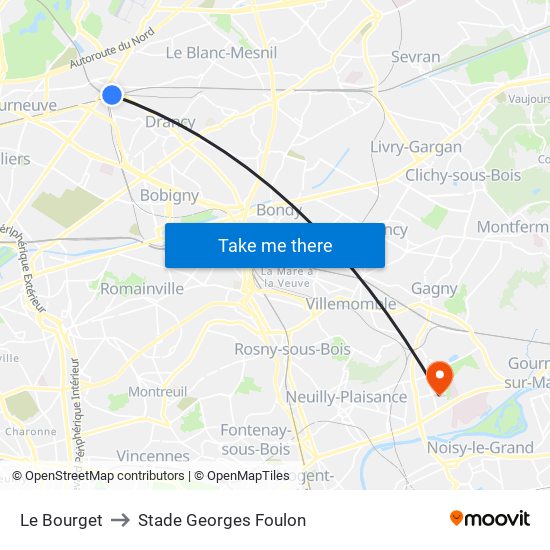 Le Bourget to Stade Georges Foulon map