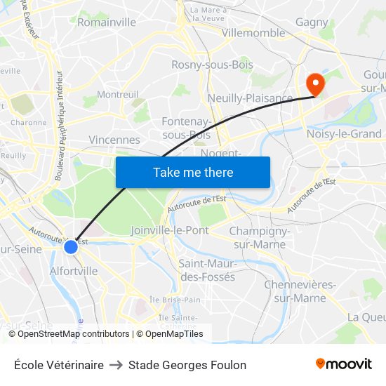 École Vétérinaire to Stade Georges Foulon map