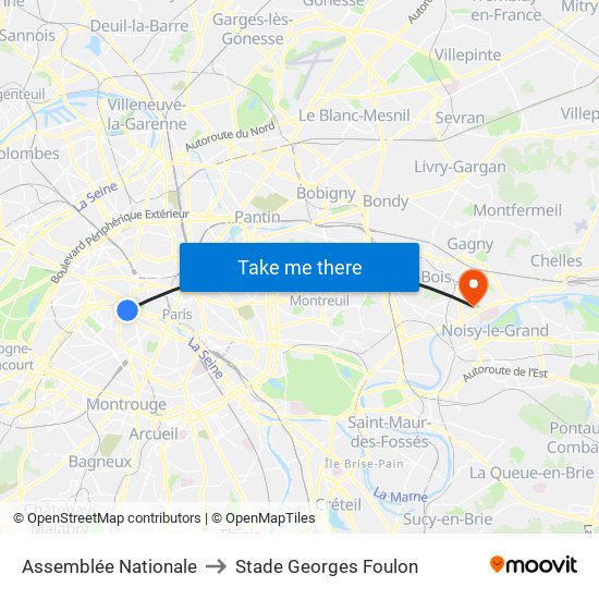 Assemblée Nationale to Stade Georges Foulon map