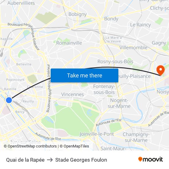 Quai de la Rapée to Stade Georges Foulon map