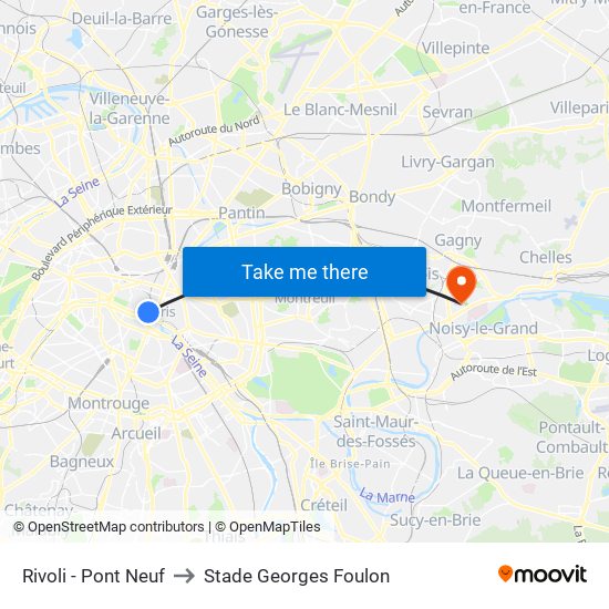 Rivoli - Pont Neuf to Stade Georges Foulon map