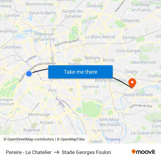 Pereire - Le Chatelier to Stade Georges Foulon map