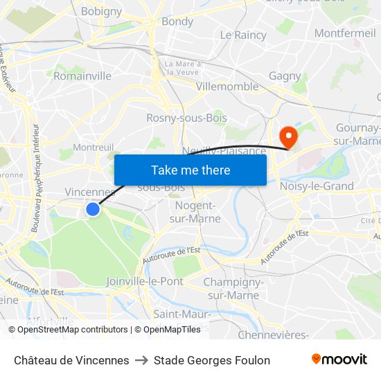 Château de Vincennes to Stade Georges Foulon map