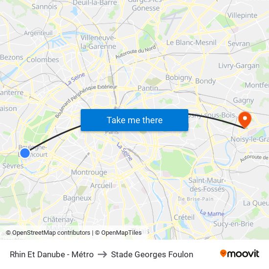 Rhin Et Danube - Métro to Stade Georges Foulon map