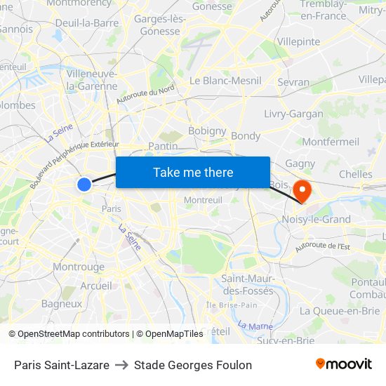 Paris Saint-Lazare to Stade Georges Foulon map