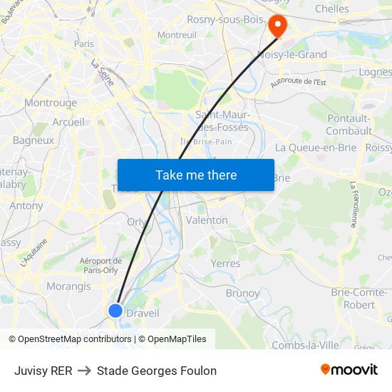 Juvisy RER to Stade Georges Foulon map