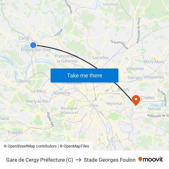 Gare de Cergy Préfecture (C) to Stade Georges Foulon map