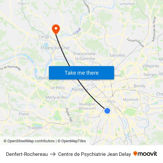 Denfert-Rochereau to Centre de Psychiatrie Jean Delay map