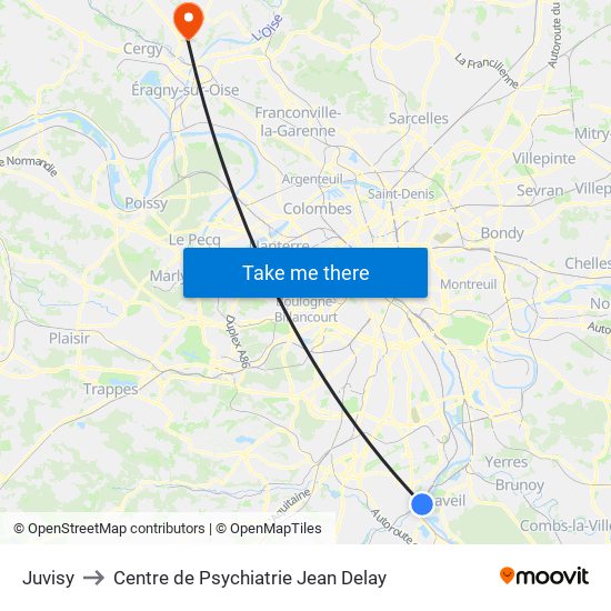 Juvisy to Centre de Psychiatrie Jean Delay map