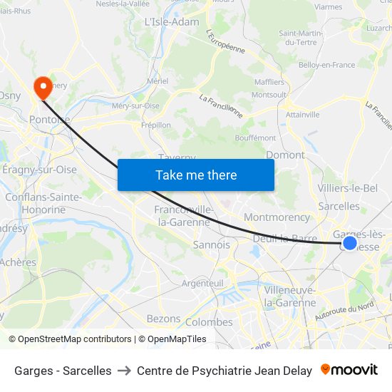 Garges - Sarcelles to Centre de Psychiatrie Jean Delay map