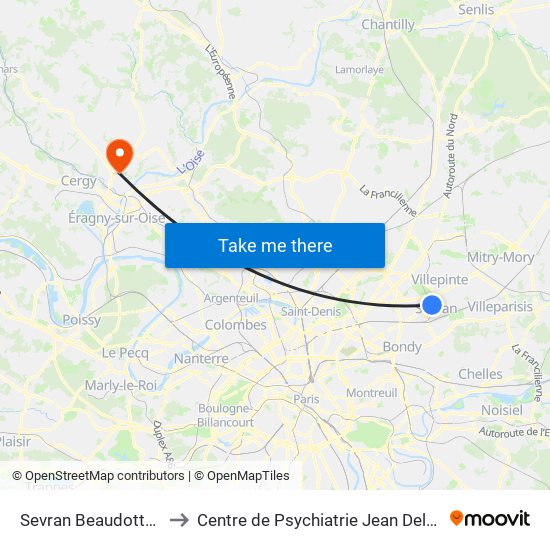 Sevran Beaudottes to Centre de Psychiatrie Jean Delay map
