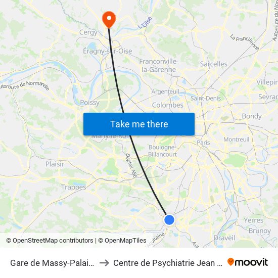 Gare de Massy-Palaiseau to Centre de Psychiatrie Jean Delay map