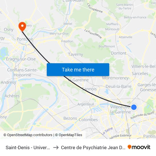 Saint-Denis - Université to Centre de Psychiatrie Jean Delay map
