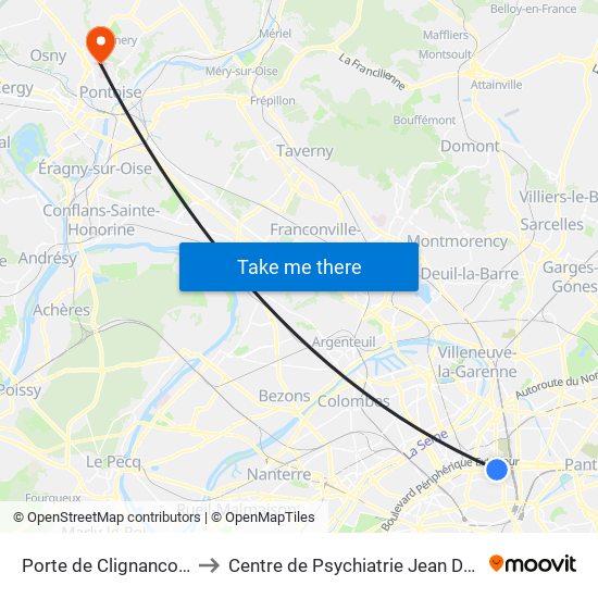 Porte de Clignancourt to Centre de Psychiatrie Jean Delay map