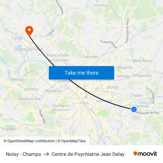 Noisy - Champs to Centre de Psychiatrie Jean Delay map