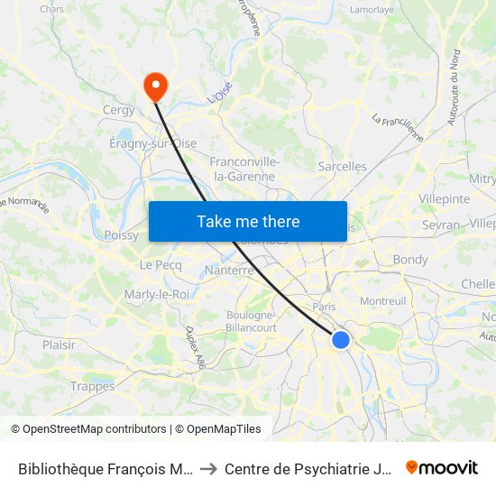 Bibliothèque François Mitterrand to Centre de Psychiatrie Jean Delay map