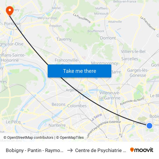 Bobigny - Pantin - Raymond Queneau to Centre de Psychiatrie Jean Delay map