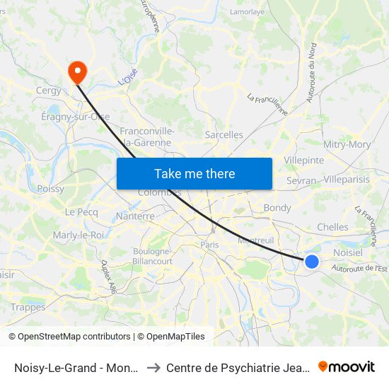 Noisy-Le-Grand - Mont D'Est to Centre de Psychiatrie Jean Delay map