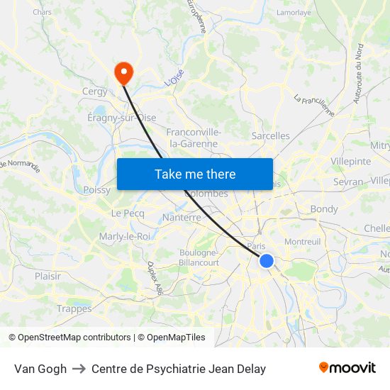 Van Gogh to Centre de Psychiatrie Jean Delay map
