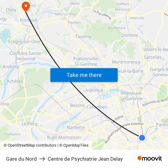 Gare du Nord to Centre de Psychiatrie Jean Delay map