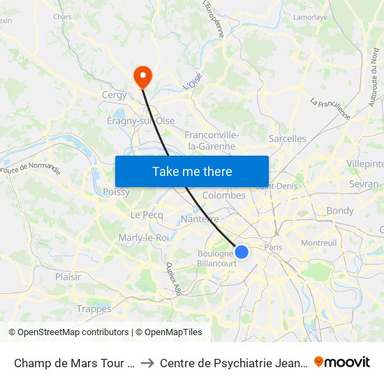 Champ de Mars Tour Eiffel to Centre de Psychiatrie Jean Delay map