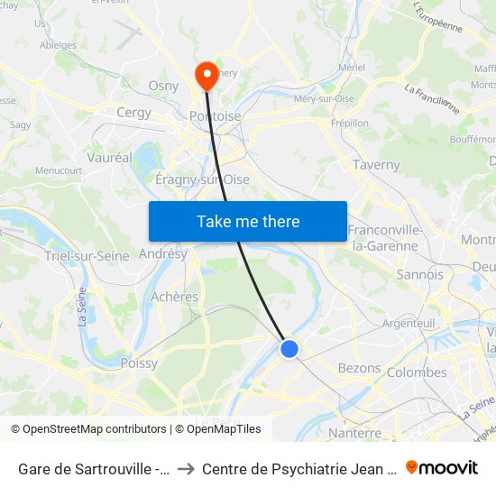Gare de Sartrouville - RER to Centre de Psychiatrie Jean Delay map