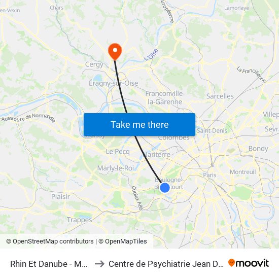 Rhin Et Danube - Métro to Centre de Psychiatrie Jean Delay map