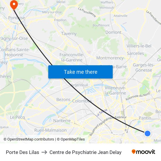 Porte Des Lilas to Centre de Psychiatrie Jean Delay map