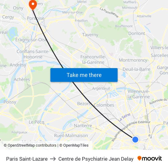 Paris Saint-Lazare to Centre de Psychiatrie Jean Delay map